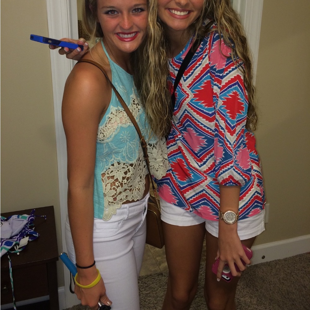 Turquoise blue crop top tie in the back
